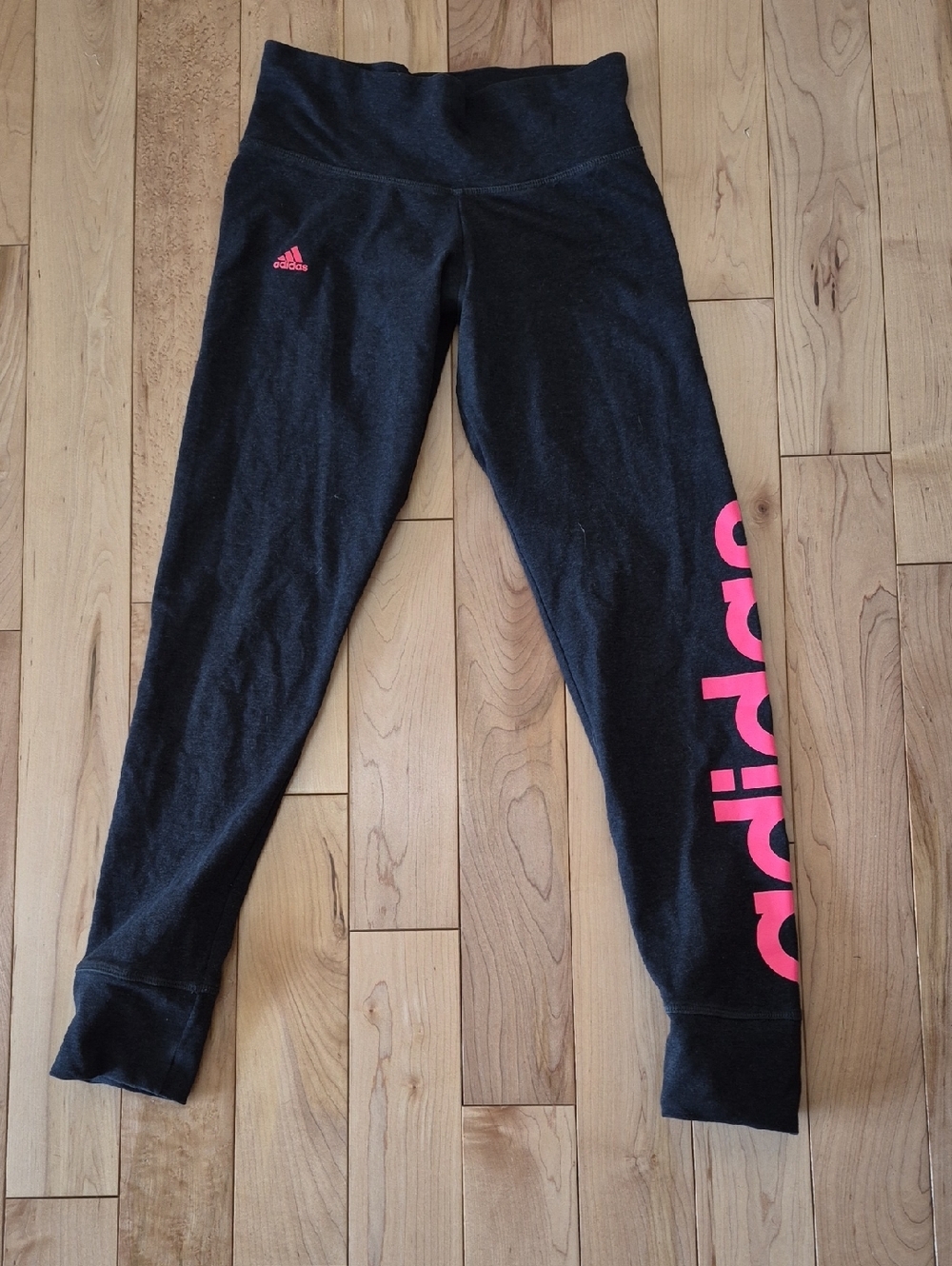 Adidas Women's XS Black Leggings with Neon Pink Side Logo